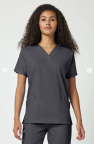 PACKAGE-Female Pewter V-neck Scrub Top and Pant Including Non-Slip Shoes-Embroidered Logo and Name